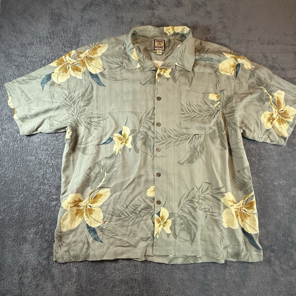 Tommy Bahama Men's Blue Yellow Floral Hawaiian Silk Relaxed Fit Shirt XXL